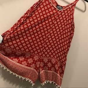 Angie Red deep red romper frayed bottom